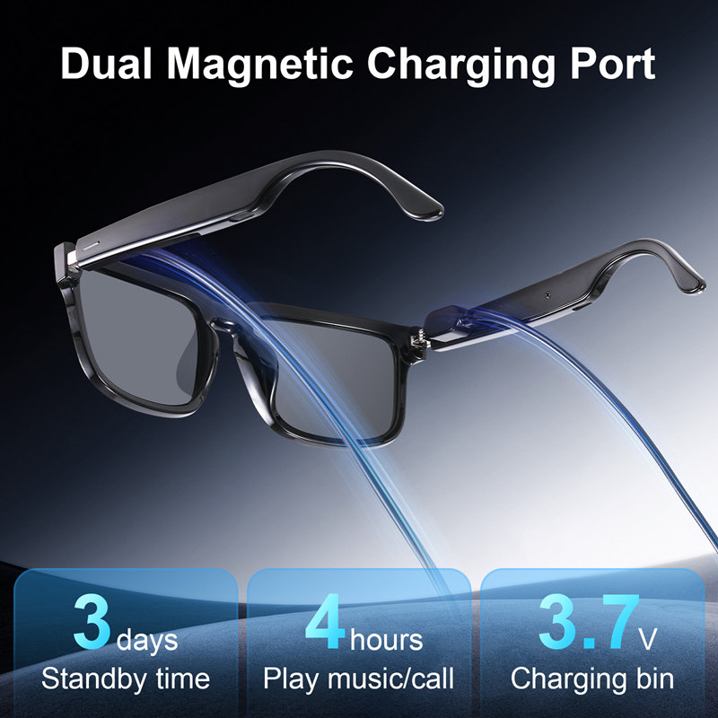 Magnetic Case Smart - แว่นตาเสียงบลูทูธอัจฉริยะ ลำโพง HD ทันสมัยและไมโครโฟนสำหรับฟังเพลงและโทรแบบไร้สาย แว่นกันแดด UV400